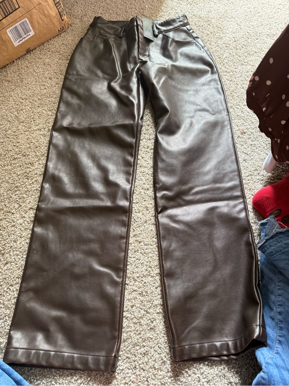 Faux Leather Wide-Leg Pants in Dark Brown